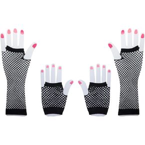 2 Pairs Fingerless Fishnet Gloves for Women 80s Retro Stretchy Mesh Gloves for Girls Costume Parties