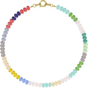 Boho Colorful Beaded Necklace for Women Summer Beach Surfer Jewelry Chunky Rainbow Natual Stone Beads Choker Necklace 18k Gold Plated Handmade Gemstone Necklace