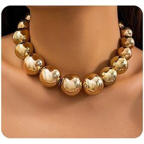 Dainty Big Ball Beaded Choker Necklace Boho Chunky Bib Chain Necklace Hip Hop Punk Statement Heavy Necklace Accessories for Women Girls