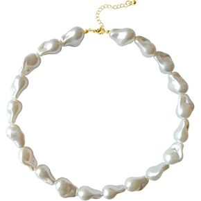 Baroque Pearl Necklace for Women Vintage Pearl Choker Necklace Dainty Irregular Pearl Charm Necklace Chunky Big Pearl Necklace Birthday Wedding Jewelry Gifts for Women