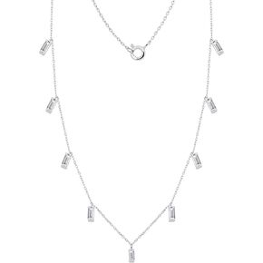 1.35cttw Baguette Shape Cubic Zircon Station Necklace For Women's in 925 Sterling Silver 14K Gold Plated Jewelry For Her. 16"-18"