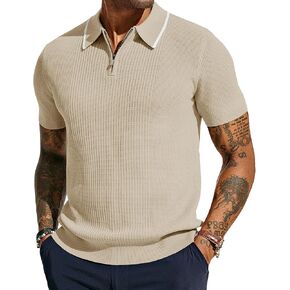PJ PAUL JONES Men's Quarter Zip Polo Shirts Contrast Collar Knit Polo Shirt Short Sleeve Polos