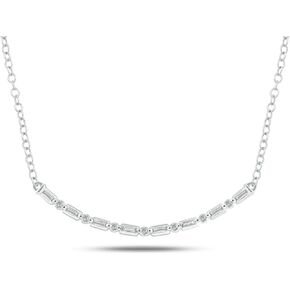 Cali Trove 1/6cttw Baguette and Round Diamond Necklace for Women, Diamond Bar Necklace in 14k Yellow, Rose or White Gold, Women’s Curved Line Necklace with Baguettes and White Diamonds, 18" Chain