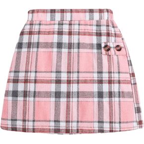 Milumia Girl's Tartan Plaid Short Skirt High Waisted Button A Line Mini Skirts