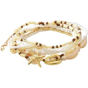 Summer Beach Ankle Bracelets for Women Boho Multilayer Shell Starfish Anklets Bracelets Surfer Heishi Stack Stretch Bracelets Jewelry