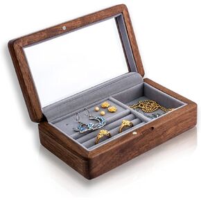 Compact and Portable Walnut Jewelry Box - Handcrafted with Care for Rings, Necklaces, and Small Accessories - Stylish and Practical Gift for Birthdays and Anniversaries