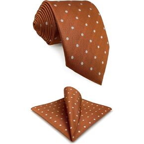 Tie Set for Men Necktie Hanky Pack Dotty Dots Orange Blue Brown