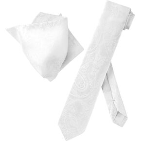Vesuvio Napoli Skinny NeckTie White Paisley Mens 2.5" Neck Tie & Handkerchief