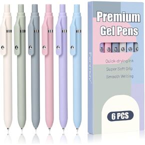 Gel Pens, 6 Pcs Smooth Writing Pens No Bleed & Smear, Black Ink Cute Pens Fine Point (0.5mm), Retractable Aesthetic Pens School Office Supplies for Women & Men