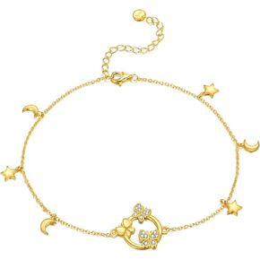 Butterfly Anklet 925 Sterling Silver Butterfly Ankle for Women Teen Girls Gold Shining Anklet Adjustable Summer Beach Foot Jewelry