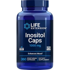 Life Extension Inositol Caps – 1000 mg, Myo-Inositol – Mood Health, Well-Being, Healthy Metabolism, Hormone Balance – Gluten-Free, Non-GMO, Vegetarian – 360 Capsules
