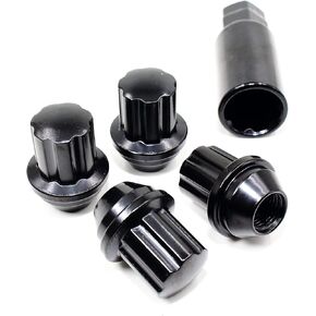 Set of 4 Veritek 14x1.5mm 1.5 Inch 38mm Length 21mm 22mm Key Hex Black Large Acorn Conical Seat Wheel Locks for Buick Chevrolet Chrysler Dodge Ford Jeep RAM Factory Wheels VPE-NFDBKV2