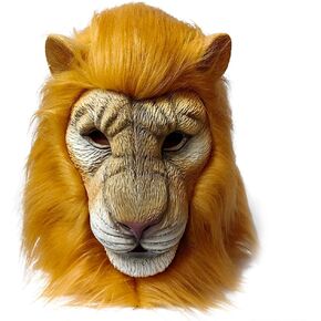 Realistic Lion Mask with Bright Yellow Fur, Small Size, Adult or Child Costume