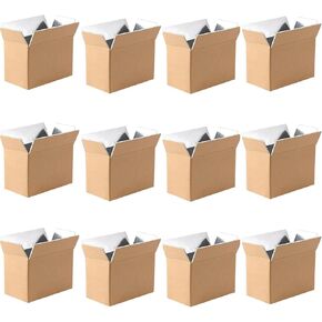 Acrux7 12 Pack Insulated Shipping Boxes, Brown, 11"x5.9"x7", Cold Shipping Boxes with Foil Liner, Reusable Insulated Carton for Shipping, Mailing, Packing
