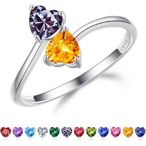 Iefil Adjustable Birthstone Ring for Women - 925 Sterling Silver Double Birthstone Rings, Anniversary Birthday Gifts for Women, Mothers Day Christmas Jewelry Gifts for Her Wife Mom