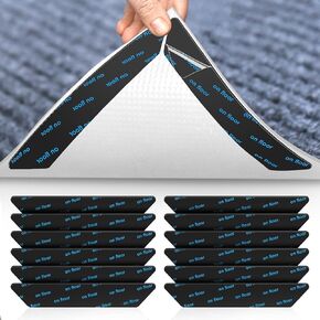 FlyCoco Anti-Slip Rug Pads 8PCS, Double-Sided Washable and Reusable, 1.18 * 7.09 Inches Black Trapezoid Anti-Friction Wrinkling Cuttable Rug Tape for Tile, Hardwood Floors at Home, Stores, Hotels