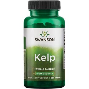 Swanson Premium Brand Kelp - Natural Iodine Source Supporting Thyroid Health - Mineral Supplement w/Iodine Source Standardized 0.4% - (250 Tablets, 225mcg Each)
