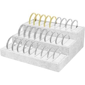 QWORK Bangle Display Tray - 27 Slot Showcase Organizer for Bangles, 10.43" x 9.45" x 3.54", 3 -Tier Bangle Organizer Display Bracelets Tray Holder with Velvet Inserts, Grey