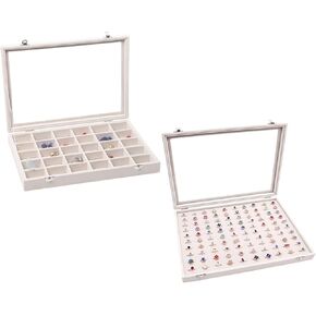 Stratalife Jewelry Organizer Ring Display Tray Ring Storage Box with Glass Lid Jewelry Storage Tray for Earring Necklace Gift idea for Mom from Daughter