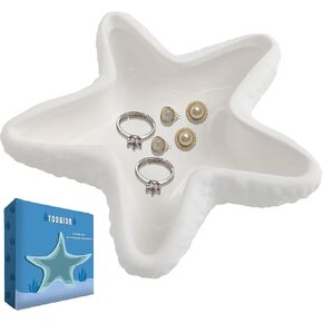 Ceramic Starfish Jewelry Dish Tray White Shell Trinket Dish Jewelry Tray Ring Dish Ring Holder Ocean Coastal Decor Decorative Tray Key Bowl for Jewelry Christmas Party Beach Home Room Decor