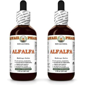 Alfalfa Alcohol-Free Liquid Extract, Organic Alfalfa (Medicago Sativa) Dried Leaf Glycerite Hawaii Pharm Natural Herbal Supplement 2x2 oz