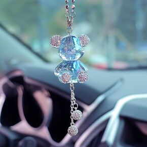 YOYLMAL Bling Diamond Car Hanging Accessories for Women and Girls, Cute Crystal Bear Car Rear View Mirror Charms Pendant Lucky Hanging Ornament Car Interior Decorations (Pink)
