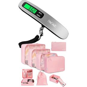 BAGAIL 8 Set packing cubes and Digital Luggage Scale, Hanging Baggage Scale with Backlit LCD Display, Travel Weight Scale