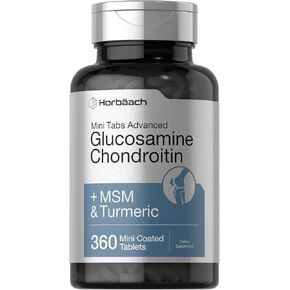 Horbäach Glucosamine Chondroitin MSM Turmeric | 360 Mini Coated Tablets | Advanced Glucosamine Formula | Non-GMO and Gluten Free Supplement