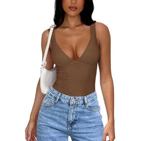 REORIA Womens V Neck Bodysuits Summer Sleeveless Double Lined Tank Going Out Fashion Tops 2024 Trendy