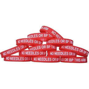 No Needles or BP This Arm I.D. 12-Pack Identification Rubber Band Wristband Bracelet Accessory by Novel Merk (12 Pieces)