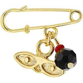 14kt Gold Plated Eyes Saint Lucky Charm Azabache Protection Baby Pin Brooch - Ojitos De Santa Lucia Azabache Para Proteccion