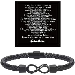 Let Them Infinity Leather Bracelet, Self Worth Motivation Bracelet Stainless Steel Black Braided Leather Bangle Bracelet Handmade Engraved Inspirational Friendship Jewelry Gift for Men