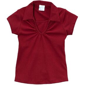 Girl's Uniform V-Neck Collar Shirt Short Sleeve Great for School Burgundy Navy White Sky Blue Green Purple Yellow Red