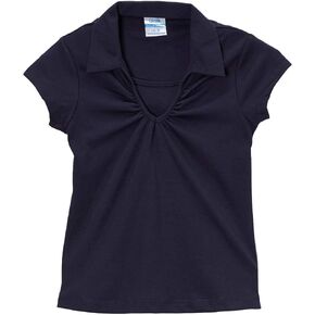Girl's Uniform V-Neck Collar Shirt Short Sleeve Great for School Burgundy Navy White Sky Blue Green Purple Yellow Red