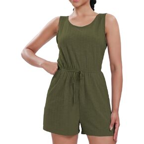 Women Rompers Casual Loose Ribbed Tank Top Dressy Jumpsuits Short Lounge Summer Outfits 2024 with Pockets