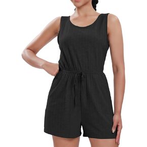 Women Rompers Casual Loose Ribbed Tank Top Dressy Jumpsuits Short Lounge Summer Outfits 2024 with Pockets