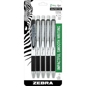 Zebra Pen Z-Grip Flight Retractable Ballpoint Pen, Bold Point, 1.2mm, Black Ink, 5-Count