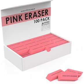 Innovative Haus Pink Erasers Bulk - Latex Free, Smudge Resistant Large Eraser. Big Size School Erasers for Kids in Bulk. Ideal for Students and Classrooms. Pack of 100