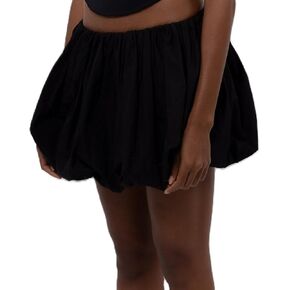 Women Pleated Bubble Mini Skirt Y2k Ruffle Hem Elastic Waist Puffy Short Skirt Tee Girls Cute Aline Balloon Skirt