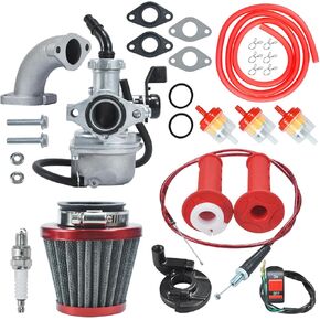 PZ22 Carburetor Carb Air filter Throttle Handle Grips Cable Kit for 110cc 125cc XR50 CRF50 CRF50f CRF110 TaoTao DB14 DB24 SSR110 SSR125 Coolster Apollo Pit Dirt Bike Chinese 4 Wheeler ATV Red