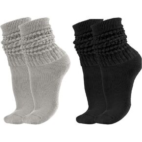 2 Pairs Slouch Socks for Women Men Scrunch Knee High Socks Crew Boot Socks Tube Long Slouchy Socks Pack Size 6-11