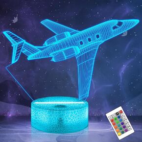 FULLOSUN Airplane Gift, Plane Night Light, Pilot Lamp with Remote Control 16 Colors Changeable Kids Room Lighting Creative Boys Aircraft Pilot Gift Holiday Xmas Decoration