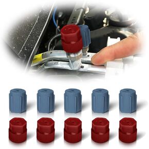 10PCS R134a A/C System Charging Port Caps, 13mm & 16mm Car Air Conditioning Service Valve Caps, 5 Blue Low and 5 Red High Replacement Leakproof Caps