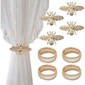 Curtain Tiebacks, 4Pcs 425mm/16.73" Long Alloy Drapery Holdback Modern Simple Style Curtain Tie Backs Strenchy Wire Rope Curtain Straps for Home Decor (Gold)