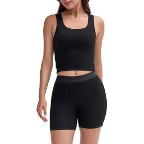 Two Piece Workout Lounge Tank Cotton Rib Sets For Women, Matching Going Out Outfits Athleisure Shorts Sets