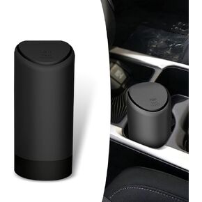 1 PC Car Center Console Trash Can with Lid, 6.29" x 2.55" Portable Embedded Silicone Automatic Rebound Opening Design Cup Type Miscellaneous Storage Box, Clean Decorative Accessory (Black)