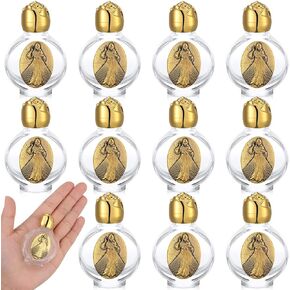 Domensi 12 Pcs Glass Holy Water Bottles 0.5 Floz Embossed Glass Travel Empty Bottles Girls Little Bottle Church Decorations for Home Wedding, Portable Party Favors (Gold,Virgin Mary Devotional)