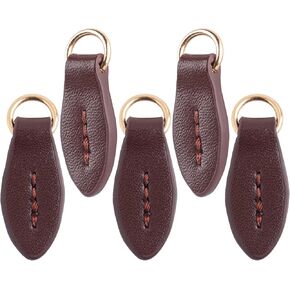 AUEAR, 5 Pack Leather Zip Puller Replacement Leaf Shape for Luggage Handbags Bags Trouser Bag Brown