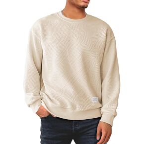 Men's Crewneck Sweatshirts Soild Color Texture Long Sleeve Casual Pullover Sweatshirts