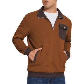 Men's Quarter Zip Sweatshirt Mock Neck Pullover Long Sleeve Geometric Texture Sweatshirt with Pocket